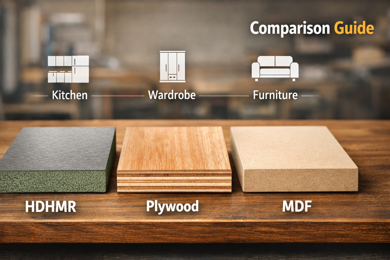 HDHMR vs Plywood vs MDF: Which Is Best for Kitchen, Wardrobe & Furniture?