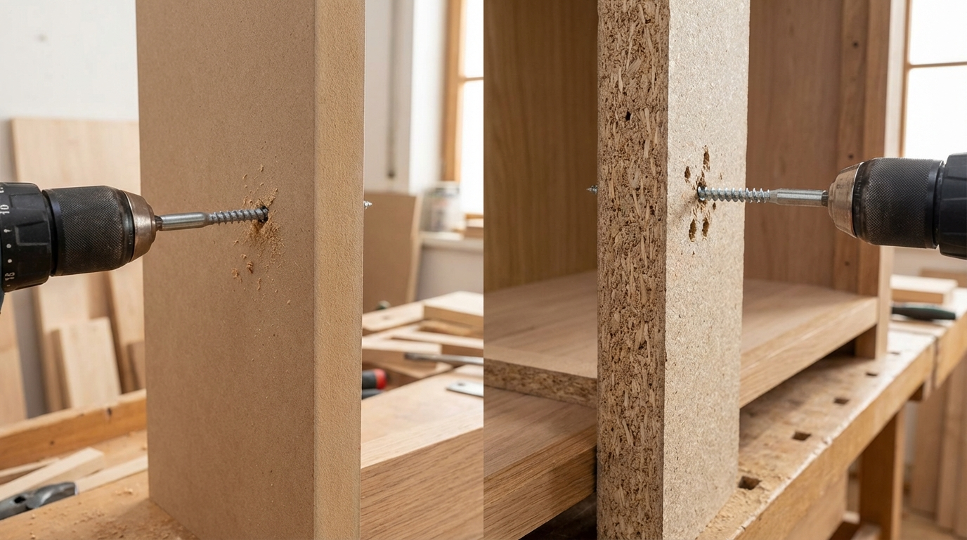 MDF vs particle board for wardrobes: weight, screws & cost