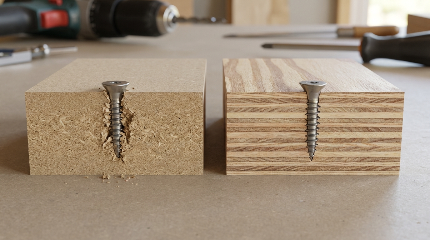 Screw holding in MDF vs plywood: what works and what strips