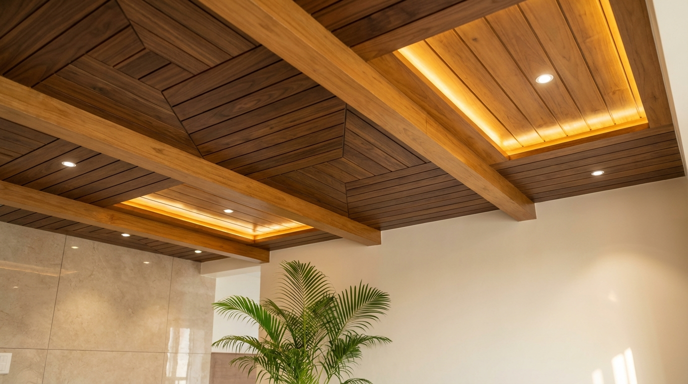 Wooden Ceiling Design: 30+ False Ceiling Ideas with Panels, Planks & Beams